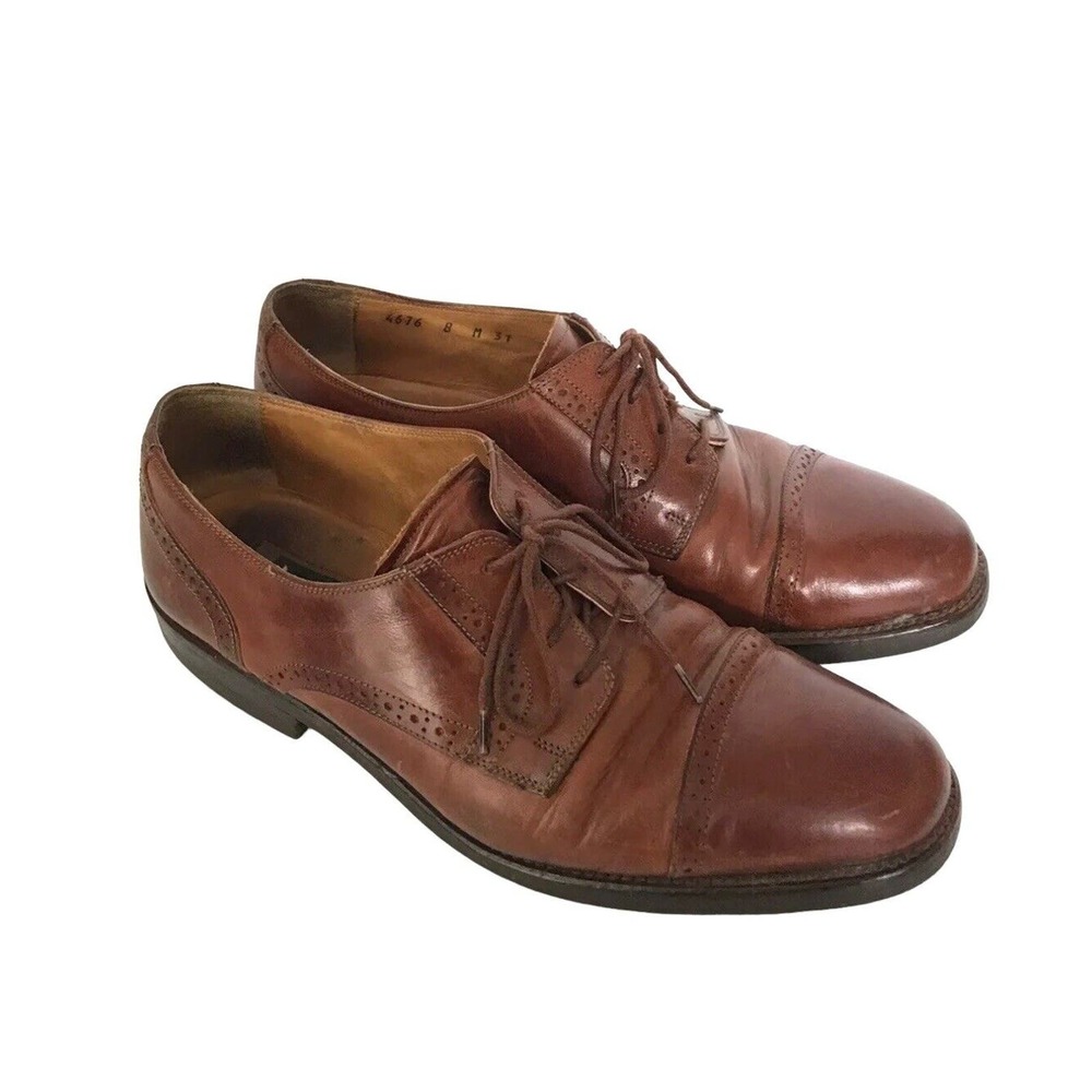 COLE HAAN Mens Shoes Oxford Cap Toe Classic Brown Leather Made in Italy Size 8 M